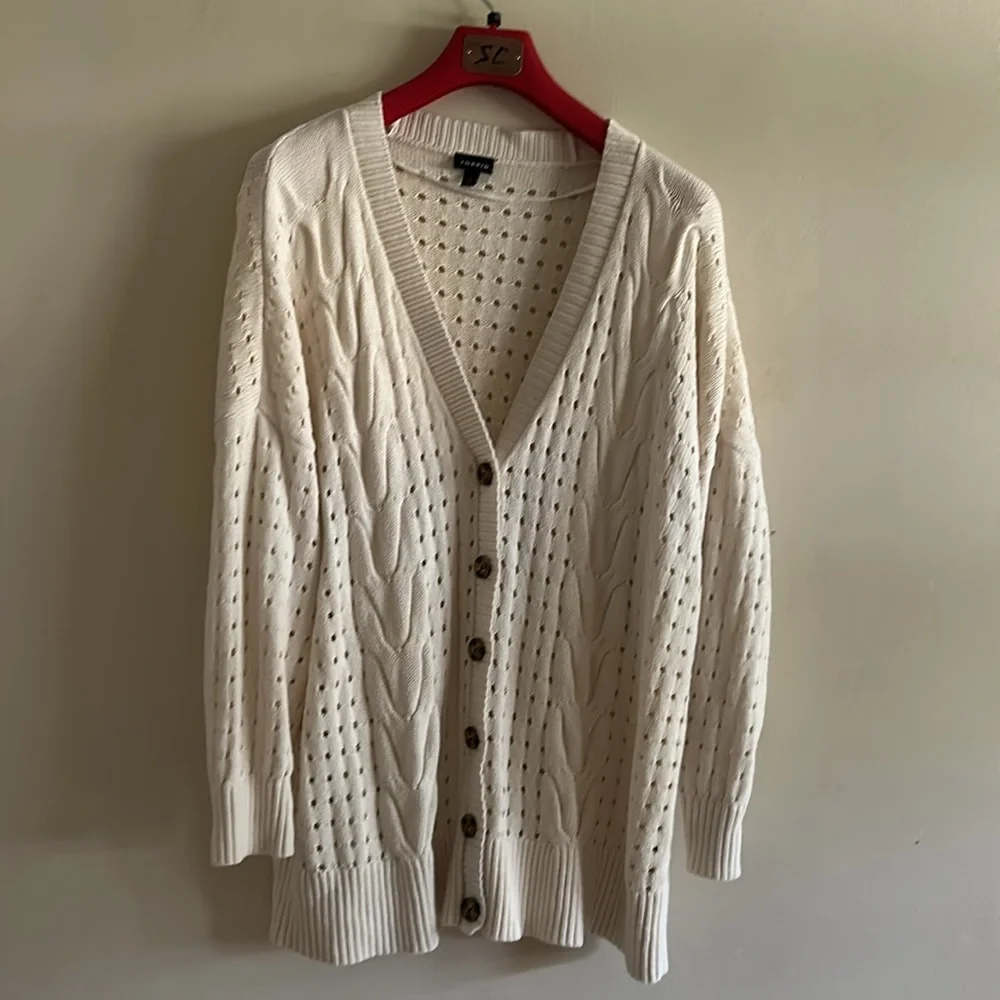 Torrid Cream Open Cable Knit Button Down Drop Shoulder Boyfriend Cardigan 3X - Picture 6 of 14